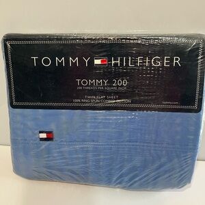 VTG 98 Tommy Hilfiger Tommy 200 Twin Flat Sheet Blue Cotton 200 Thread Count New